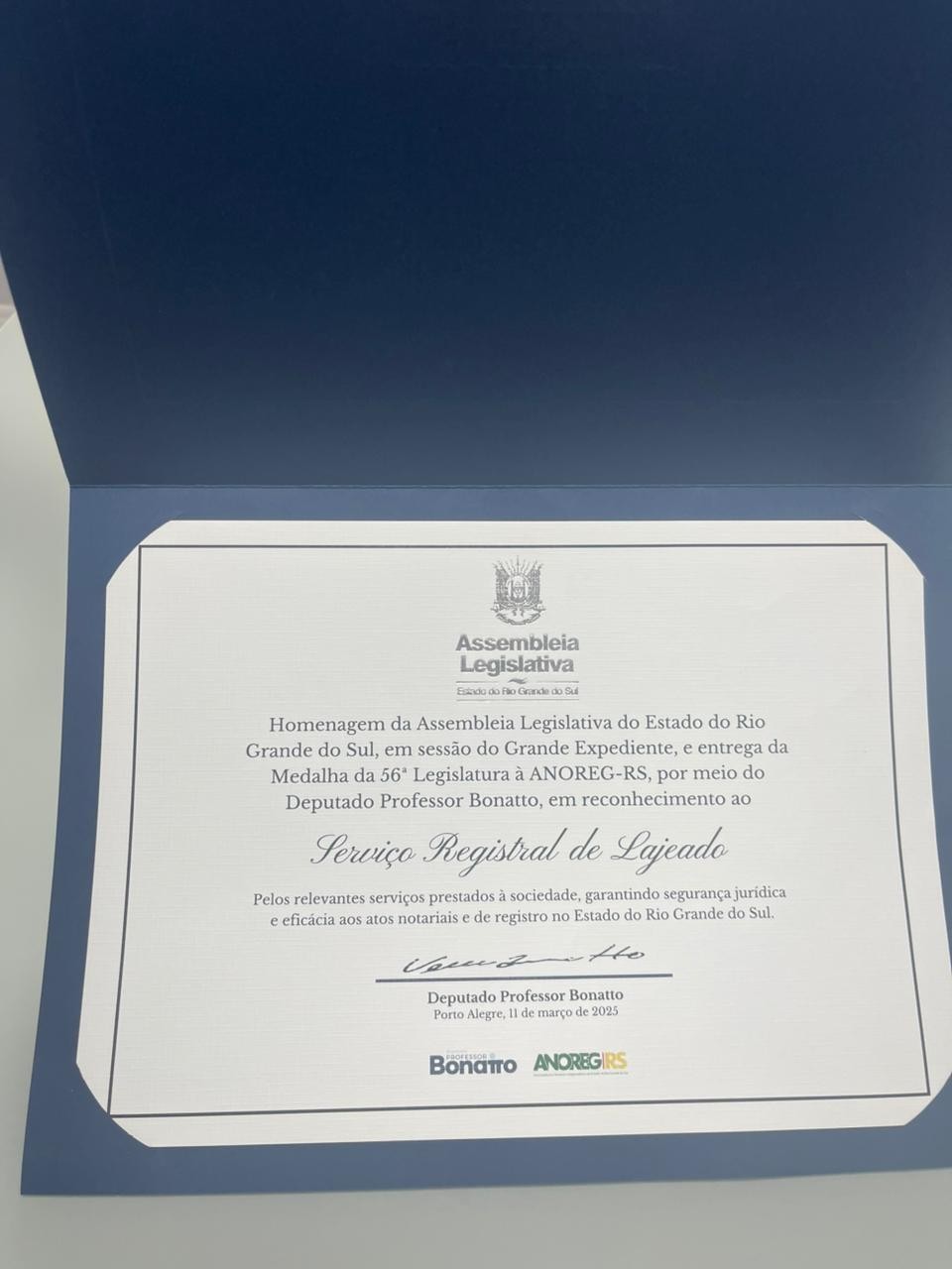 Homenagem da Assembléia Legislativa.